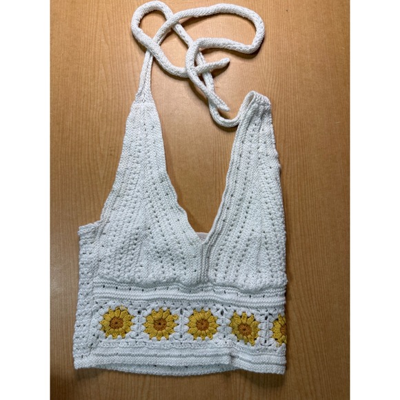 Hollister Tops - Hollister White Crochet Halter Top Sunflower Boho Knit Festival Shirt Small